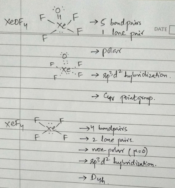 F 1 Xeory F F 5 band pairs I lone pair DATE → polar ...F 8p3 d² hybridization. Car point group. Xef 4 bondpairs 2 lone pair