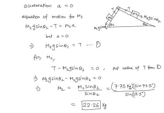 RM223 Magsinoz acceleration a =0 equation of motion for Me Magsing, -T= Me a Megsing hos but azo = Magsina, = T... © for, M2,
