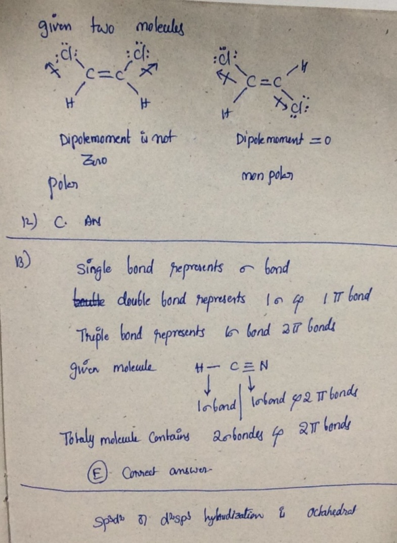 given huso moleuls cl เอ 년. け Dipolemoment u mot Dipele momumt Zno Singe bettle double bond tepresents 16 <p 1 ㅠbond !の