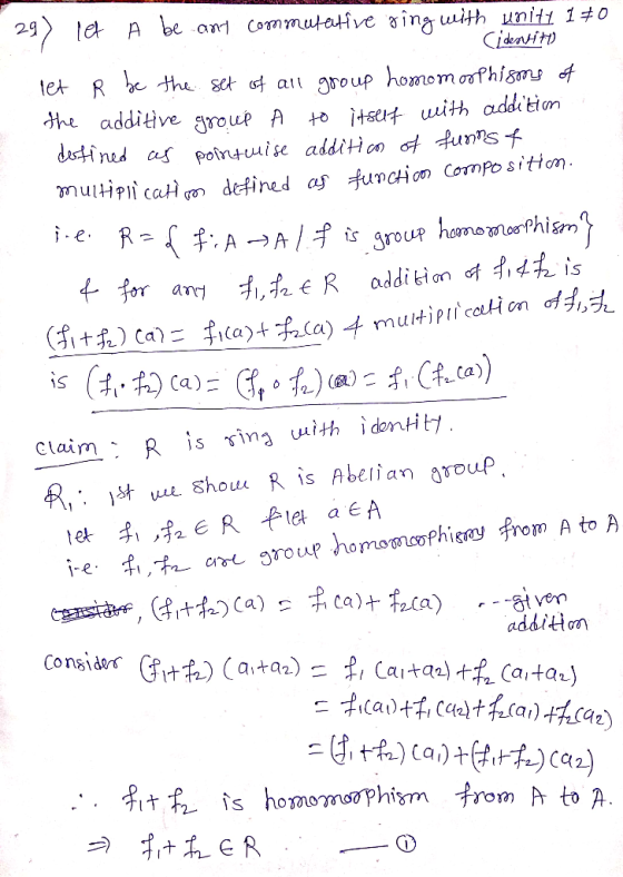 29) let A be any commutative sing with unity 170 Cidentitt let R be the set of all group homomorphisms of the additive group