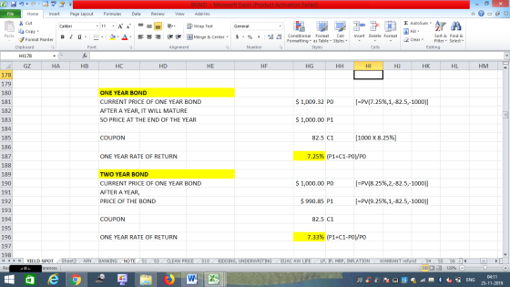 BOND- Microsoft Excel (Product Activation Failed) Review File Home Insert Page Layout Formulas Data View Add-Ins Σ AutoSum -
