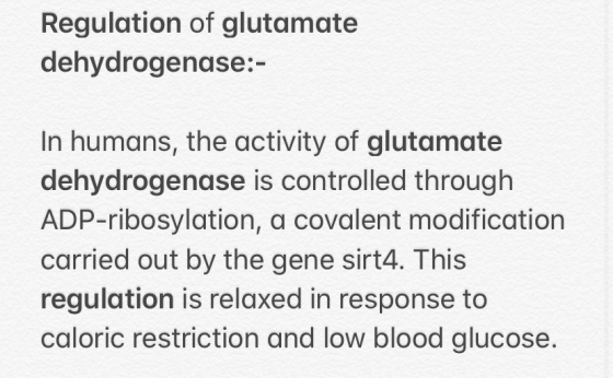 Regulation of glutamate dehydrogenase:- In humans, the activity of glutamate dehydrogenase is controlled through ADP-ribosyla
