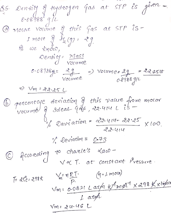 I 2016 Volume 35. Density @ Hydrogen yas at STP is given - 8.08988gic @ molle volume g this Gas at stp is - I more $4.1925 n