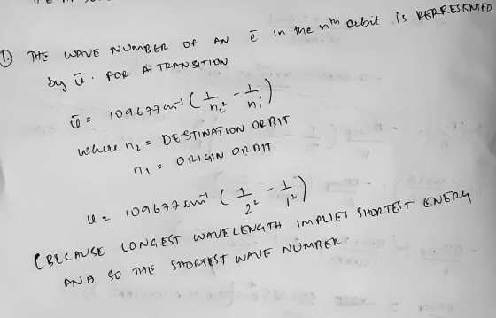 ē in the nth orbit is PERRESENTED of AN THE WAVE NUMBER by u. FOR A TRANSITION 5) o= 109677 aro (t 만 where n₂ = DESTINATION O