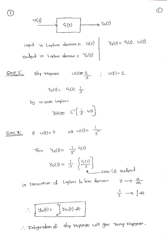 was 969 190 input in Laplace domain = Urs) Yo(s) = 90). ). output in Laplace domain = Yo (6) Cos 12 step response U=1 ; u(t)=
