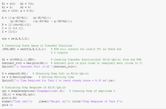R1400: R2700; A12; rho = 1000; g = 9.81; A = [ (-g/ (R1 *A1) ) (g/ (R1 *A1) ) ; (g/ (R1 A2)) (g/ (R1 A2)g/ (R2 A2))1: B-[1/(r