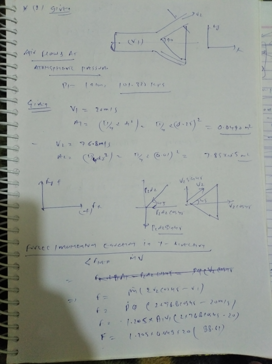 (21 ginn 4i (oы , , ATUMSPHEric Passuro Pin laro, 101.325 yeps Vi= romis m2 ( ºud) 2 20.26) = 0.0490 m2 W22 76a&mas no A22 Ra