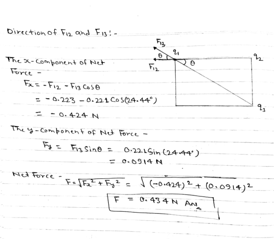 Dircction of Fi ond Fi3 12 The-Combonent of Ne rx=-F12 -F13 Cose -223 - 0.221 Co 24.44°) 3 -0。4-24. They-Componchrof N Force