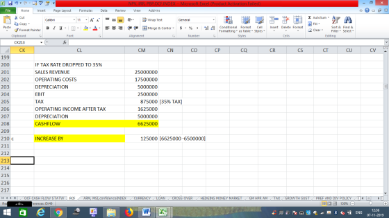 NPV, IRR, PBP,OCF, INDEX - Microsoft Excel (Product Activation Failed) Page Layout File Home Insert Formulas Data Review View