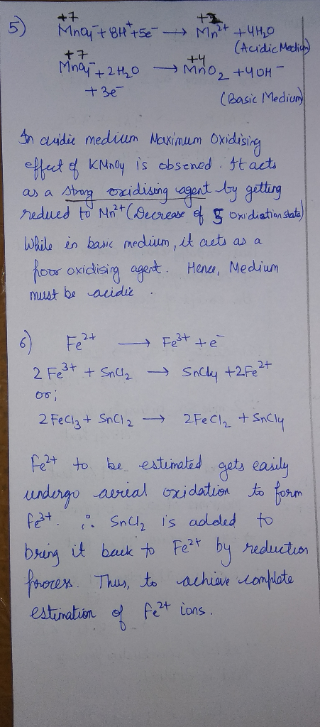+ Mnait8Htse Mnt+40 +7 5) CAcudic Mecdia +7 Mnay+ 2 H,0 +4 Mno2 +404- +3e (easic Mediur naidie medium Naximum Oxidising ellec