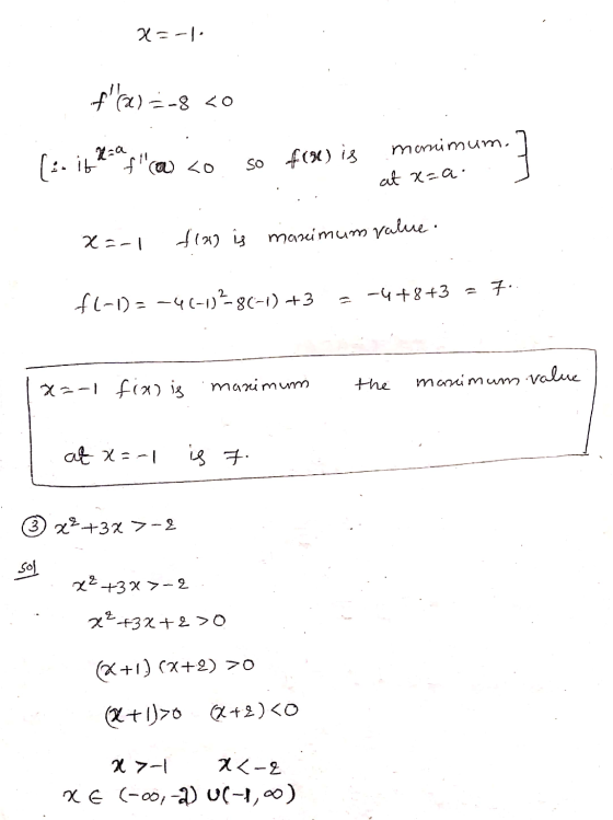 25-1 f@) = -8 <0 2-0 [:.it f(a) co so fox) is monimum. at x=a. X=-1 flag is maximum value. -4+8+3 I f1-1)=-46-12-80-1) +3 v