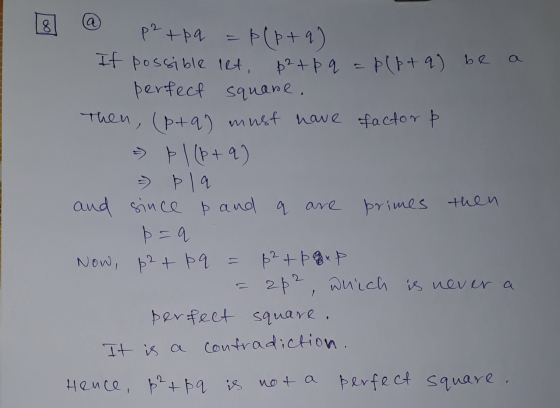 p2 + p q = p (p+q) If possible let, b2 + p q = p (p+q) be perfect square. Then, (p+q) must have factor p = p 1 (b+q) - Þ la a