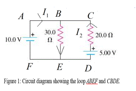 \B
В
C
A
30.0
20.00
10.0 V
Ω
5.00 V
F
E
Figure 1: Circuit diagram showing the loop ABEF and CBDE.