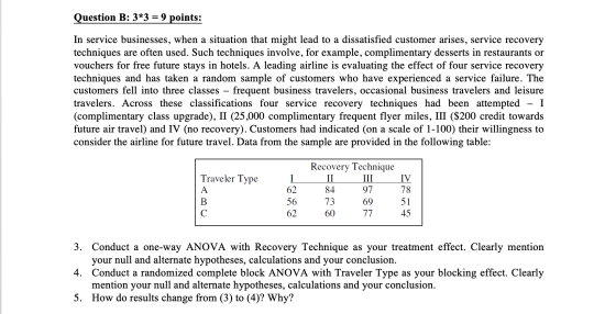 Question B: 3*3 = 9 points: In service businesses, when a situation that might lead to a dissatisfied customer arises, servic