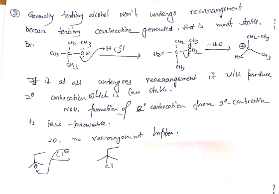 Generally tentiony alcohol wont terting carbicchion undergo generated rearrangement that is most stable ? occaus or CH2 -CH