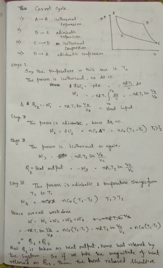 A The Carnot cycle. > A~B isothermal expansion. Bol adiabatic expansion . 1 D o isothermal compression. ro> DNA adiabatic co
