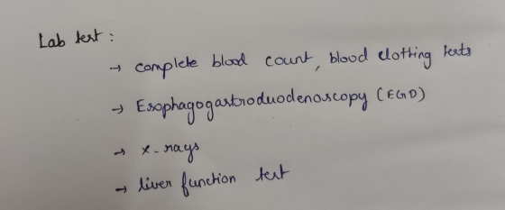 Lab test: y complete blood count, blood clothing feats → Esophagogastroduodenoscopy (EGD) a x-rays a liver function test