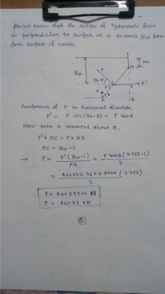 As we know that the action of hydrostatic force in perpendialar to surface at a distance Yep from force surface of water. Im