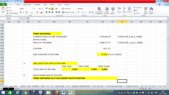 BOND- Microsoft Excel (Product Activation Failed) Review File Home Insert Page Layout Formulas Data View Add-Ins Σ AutoSum -