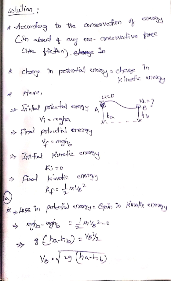 Solution : ok According to the conservation Cengy (In absent of any non- conservative ture like friction), change * change in