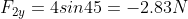F_2_y = 4 sin 45 = -2.83N