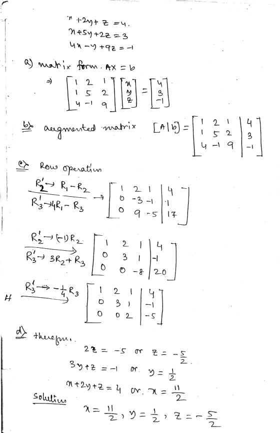 tt 근 =u. Ne5y+22 23 Un 7 +92 = 1 a matix form. ax = 6 - 2. IS -1 ㅆ M 2 9 모 9 21 [ augmented matrix 비킹 세 52 3 GI9 Row 에 operat
