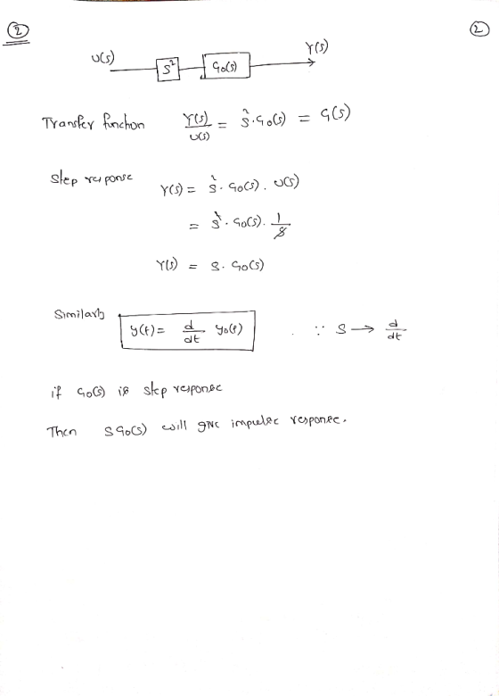 shaols) Transfer finchon Y9) - Gw) = () step reponse Yo = ĝi gols).vo) = 3! Goes). } YU = g. GoC) Similar y(t)= yolf) Ssan if