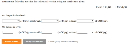 Interpret the following equation for a chemical re