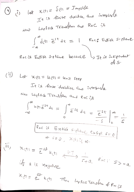 Impulse را intestable let alti= Siti It is finite duration and Laplace Trausform and RoC is N00 s deti dets est dt = Roco Ent