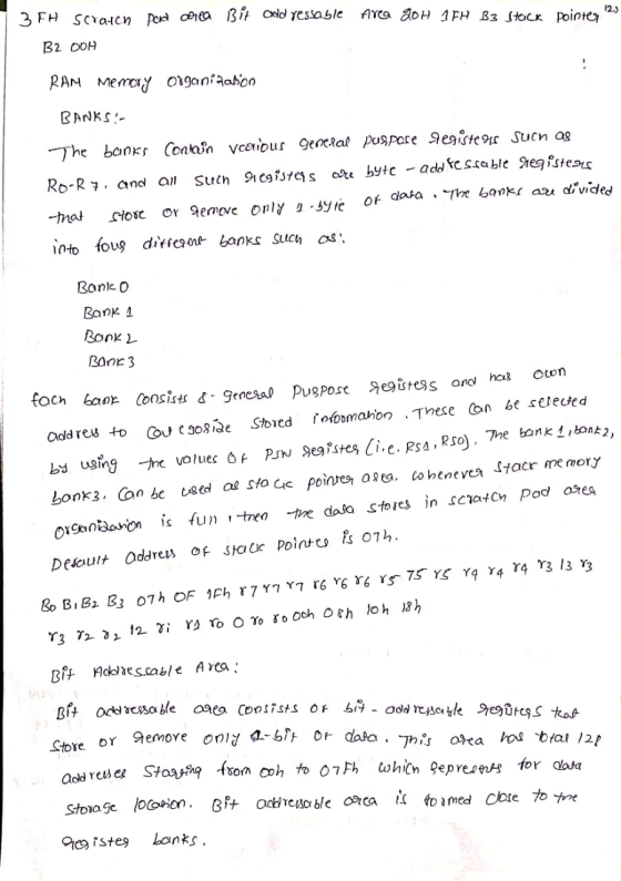 ca 3 it cald yessable Area LOH 1 FH B3 Stack pointes 23 3FH scraren pand B2 OOH RAM memory Organization BANKS!- The banks con