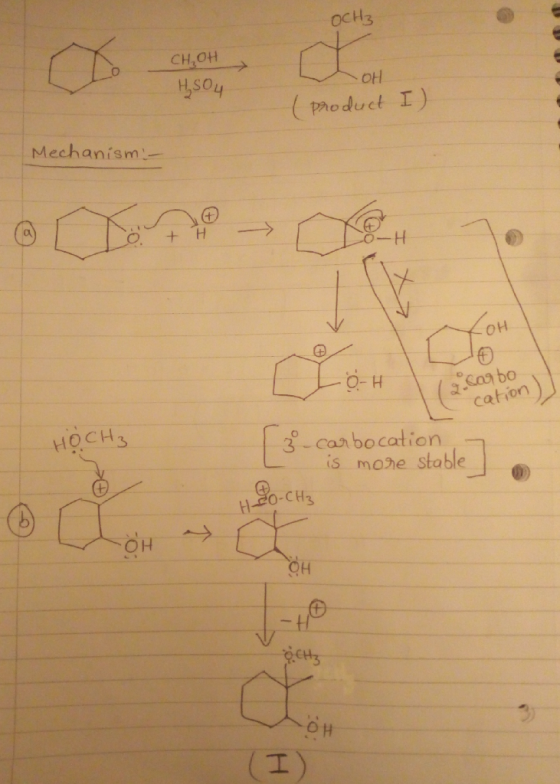 осH3 CH₂OH -OH H₂SO4 (product I) Mechanism - -OH LOH 2.Cobo cation Носна 3-carbocation - is more stable ! HBO-CH3 K 애 (I)