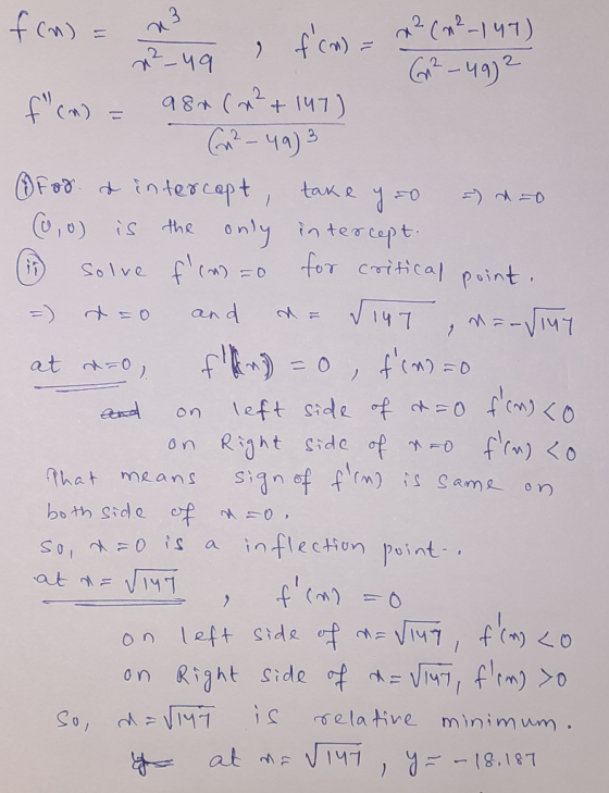 23 2 take ya =) d=0 2 = 0, f(x) = x² (n²-147) f(n) = n²-49 ²-492 f(n) = aor (x²+147) m2 - 49) 3 For & intercept, (0,0) is the