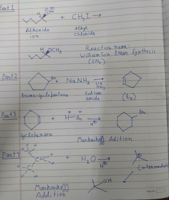 Part 1 + CH₂ I → Alkoxide ion chloride - HOCH, - Reaction name : Williamson Ether (SN) Synthesis Part2 -+ NaNH, LÀ NH Bromo-
