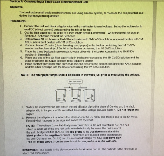 Section A. Constructing a Small-Scale Electrochemical Cell Objective To construct a small-scale electrochemical cell using a