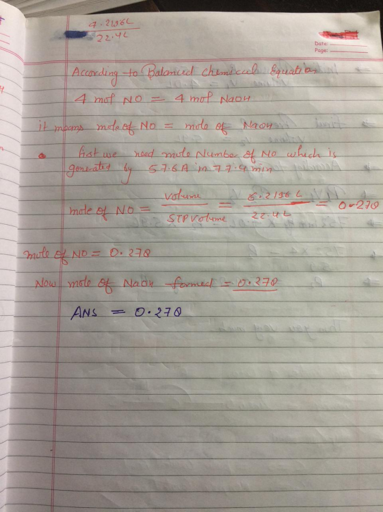 4.2136 22.4L Date: Page: to Balaniid chinccal atien Acainy 4 mrP Nao 4 mat N0 े mula oNaoy maams mete ef No = Ast we nded ule