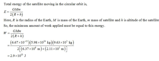 Total energy of the satellite moving in the circular orbit is, EGAm 2(R+h) Here, R is the radius of the Earth, M is mass of t
