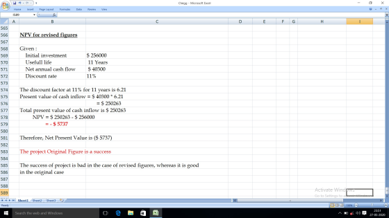 Chegg - Microsoft Excel - X Home Insert Page Layout Formulas Data Review View 1589 y A B с D E F G H 565 566 NPV for revised