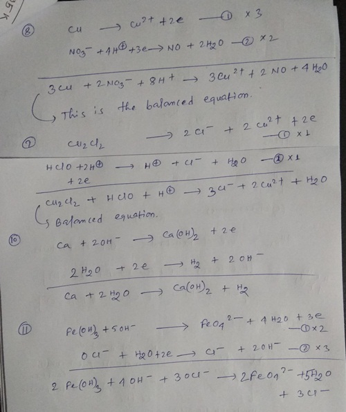 35K 6 cu cult tre x3 NO3 + 4H® +3e NO + 2H20 - x2 3 cu + 2NO₃- +8Ht 3 Cu2+ + 2 NO + 4H₂O This is the balanced equation. aci +