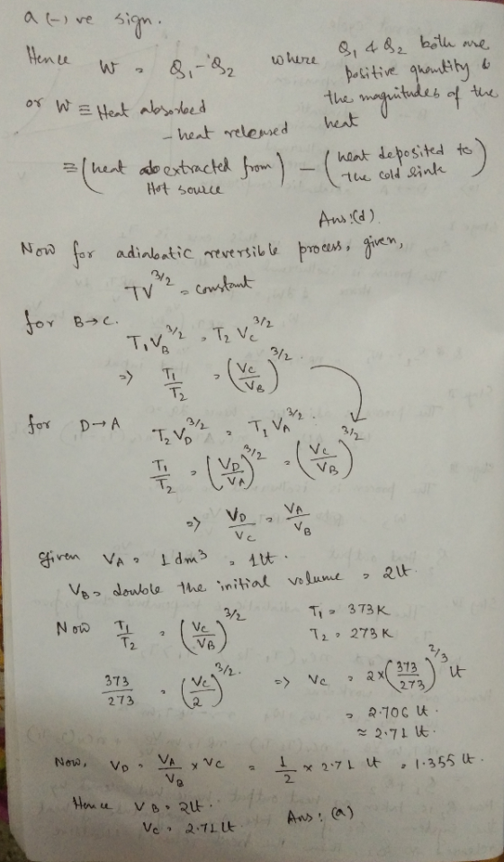 active sign. Hence w e & d, where where 8, 4 d2 both are positive quantity & or W = Heat absorbed the magnitudes of the heat
