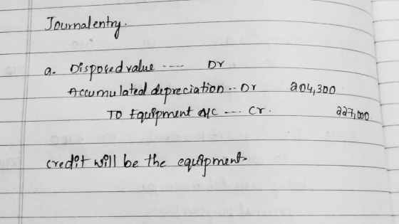 Journal entry Q. Disposed value --- DY Accumulated depreciation -- Dr - To Equspment afc --- Cr. 204,300 227, bo credit will