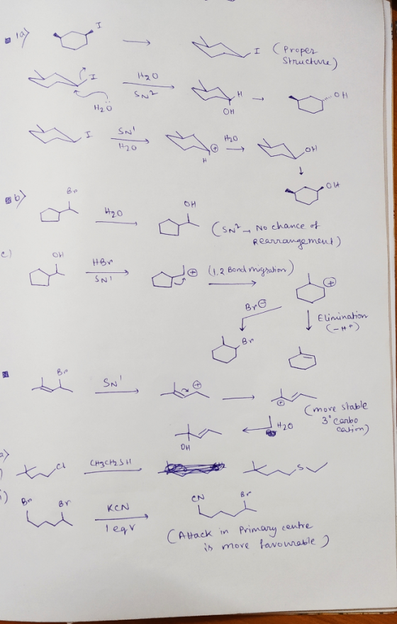O SN² : No chance of rearrangement) c) OH di det HBr SNI ofte esentingan de ② (1.2. Bond migration) Bro Elimination -# ) * bi
