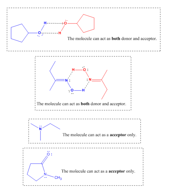 H 。 The molecule can act as both donor and acceptor.! The molecule can act as both donor and acceptor. The molecule can act a
