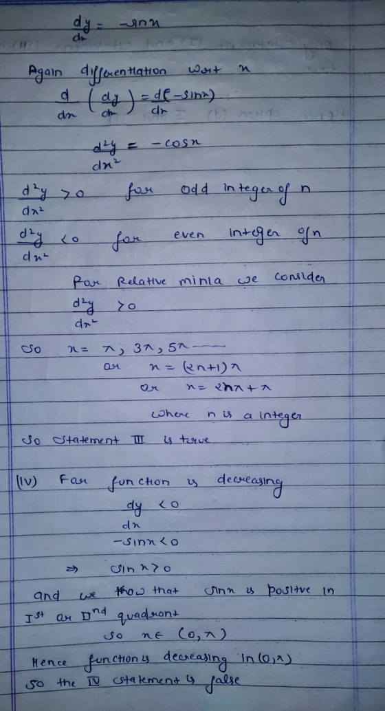 - dye von Again dyfementation Wort n he countadesin) - dj = - cosx dy o for Odd integer of n day co for even integer ogn -cos