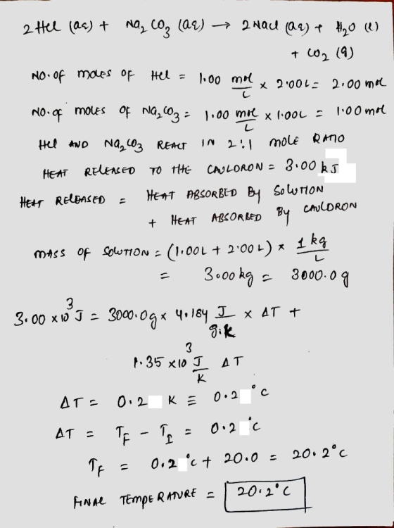 2 Hel (aa) + NO₂ CO₂ (aq) → z nau (92) + H₂O (2) + 102 (9) No. of males of Hel = 1.00 mol x 2.006=2.00 moe 20.of moles of Na,