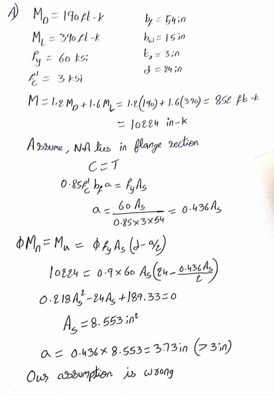 Ą Mo = 190 ft-k be = 54 in Me = 39051-* bus = 15 in Py = 60 ks; kg = 3;0 de ruin P = 3 ksi M = 1.2 Mp+1.6 m2 = 1.2(190) + 1.6