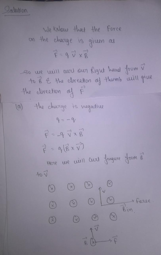 Selection we know that the force on the charge is given as P = q V x B so we will colour Right hand from v to B q the chrrect