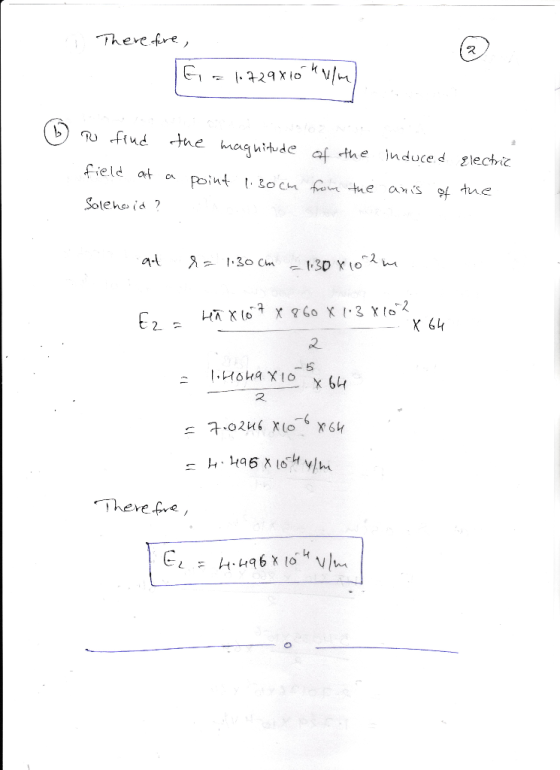There fre Qlxbとt find the maghitude af the nduce d lectic ield at a Point 30 Cm fem tne ans tue Soleno id? al E2 -5 -6 s 7-02