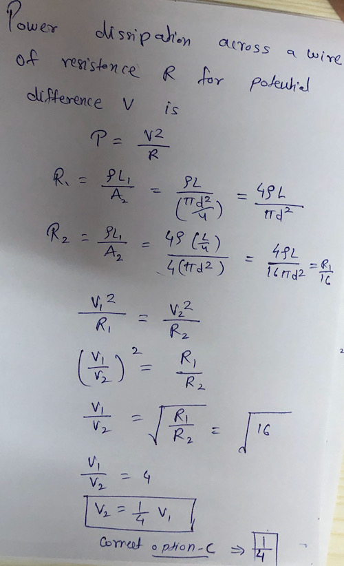Yower dissipation of resistance R difference is across a wire for potential P = 2 Rice Rece Mode) = lotto Point - [V2 = + v c