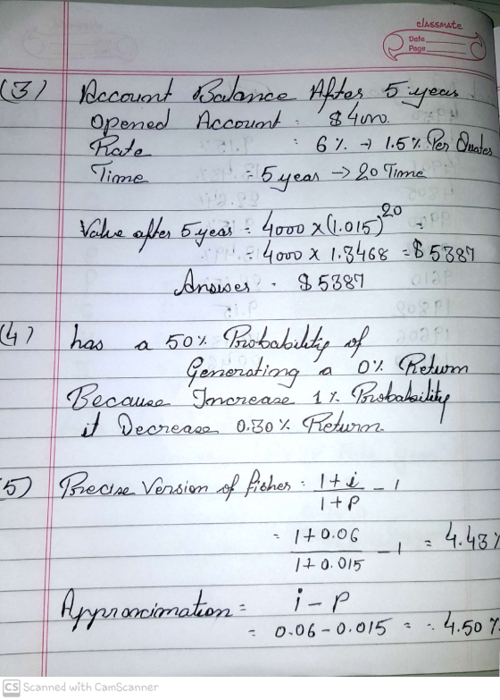 classmate Date Page (3) Account Balance After 5 year Opened Account 84000. Rate 6% -21.5% Pes destes Time t = 5 year - 20 Tim