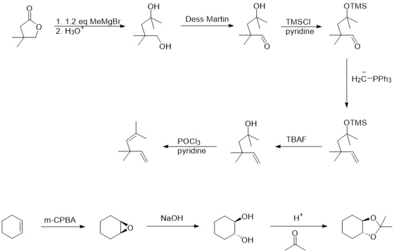 он Он OTMS Dess Martin 1. 1.2 eq MeMgBr 2. Нзо TMSCI pyridine Он H2C-PPh3 OTMS Он ТВАF POCI3 pyridine ОН н* NaOH m-CPBA OH